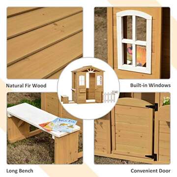 Outsunny Outdoor Playhouse for Kids Wooden Cottage with Working Doors Windows & Mailbox, Pretend Play House for Age 3-6 Years