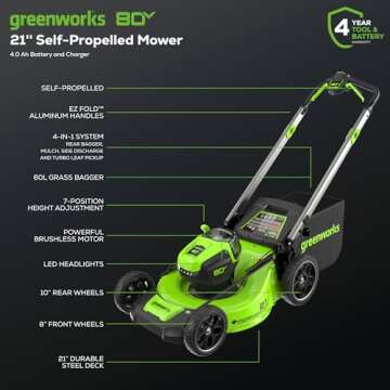 Greenworks 80V 21" Brushless Cordless Lawn Mower - Self-Propelled with LED Headlight, Charger Includ...