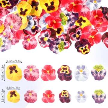 60 Pcs Edible Flowers for Cakes Decorating Pansies Flower Cupcake Toppers Butterfly Floral Cake Decorations Edible Wafer Paper Flowers Cake Topper for Wedding Cake Birthday Party Food Decoration