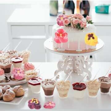 60 Pcs Edible Flowers for Cakes Decorating Pansies Flower Cupcake Toppers Butterfly Floral Cake Decorations Edible Wafer Paper Flowers Cake Topper for Wedding Cake Birthday Party Food Decoration