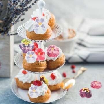 60 Pcs Edible Flowers for Cakes Decorating Pansies Flower Cupcake Toppers Butterfly Floral Cake Decorations Edible Wafer Paper Flowers Cake Topper for Wedding Cake Birthday Party Food Decoration