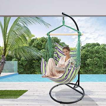 ONCLOUD Hanging Rope Hammock Chair Swing Seat - Cozy Indoor Outdoor Relaxation with Cushions