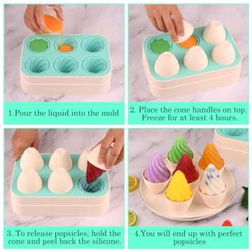 WMKGG Popsicles Molds, 6 PCS Cone Shape Ice Pop Mold, Silicone Ice Cream Molds, Easy Release Ice Pop Make, Mini Popsicle Molds(Green)