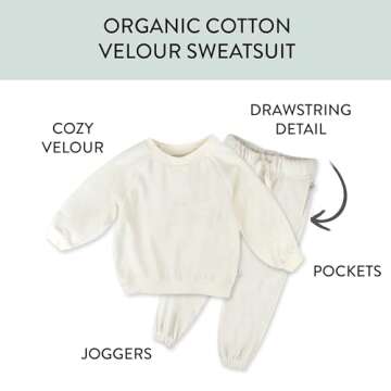 HonestBaby Velour Pullover Hoodie and Zip Front Sweatshirt and Jogger Sweatpants Set Baby, Toddler, ...