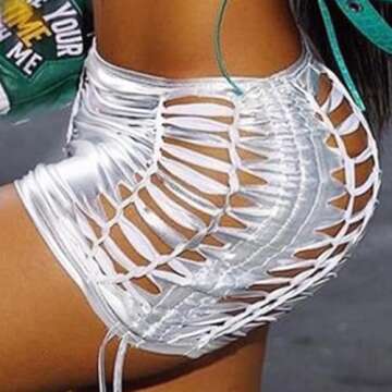 Zoestar Metallic Mini Skirt Sparkly Cut Out Ruched Tie Skirt Disco Rave Club Skirt for Women (as1, A...