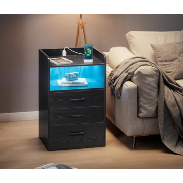 Nightstand with RGB Lights and Charging Station