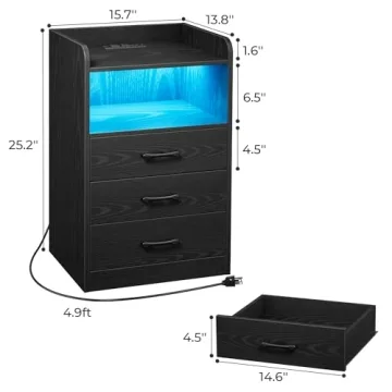 Nightstand with RGB Lights and Charging Station