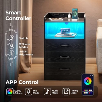 Nightstand with RGB Lights and Charging Station