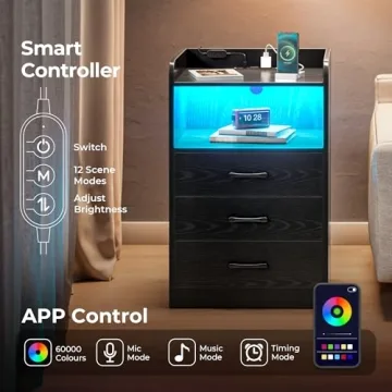 Nightstand with RGB Lights and Charging Station