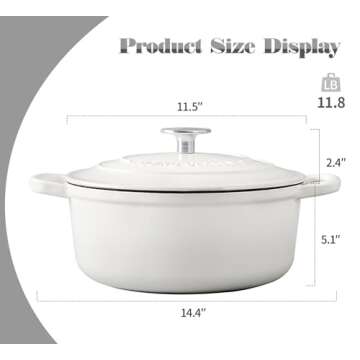 EDGING CASTING Enameled Cast Iron Covered Dutch Oven with Dual Handle, Dutch Ovens with Lid for Bread Baking, Safe to 500 degrees, 3.5 Quart, White