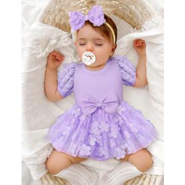Baby Girl Dresses 0-3 Months Baby Girl Dress Romper Dress Puff Sleeve Tutu Dress Flower Tulle Prince...