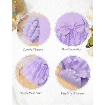 Baby Girl Dresses 0-3 Months Baby Girl Dress Romper Dress Puff Sleeve Tutu Dress Flower Tulle Princess Dress Baby Dress Dresses for Baby Girls Birthday Outfit Purple