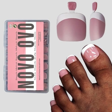 NOVO OVO Fake Toe Nail Tips - Berry Pink French Tip Soft Gel, 360 Pcs
