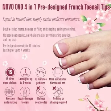 NOVO OVO French Tip Soft Gel Toenail Extensions, 360 Pieces