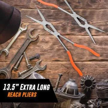 Mutt Tools 2pc Double Jointed Needle Nose Pliers Set – 13" Extra Long Needle Nose Pliers and 45 Degree Bent Double X Design – Extended Reach for Tight Spaces