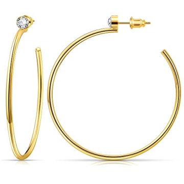 Gacimy Big Gold Hoop Earrings for Women 14K Real Gold Plated, 925 Sterling Silver Post CZ Earrings f...