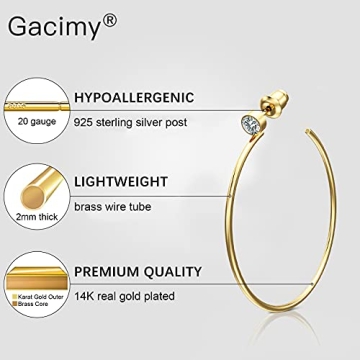 Gacimy Big Gold Hoop Earrings 14K Gold Plated 50mm