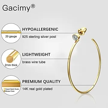 Gacimy Big Gold Hoop Earrings 14K Gold Plated 50mm