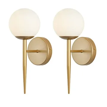 BOKT Mid Century Modern Globe Wall Sconce Set - Elegant Brushed Brass & Frosted White Glass