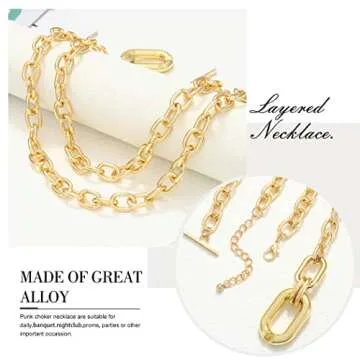AJACITY Chunky Choker Necklace Layered Necklace Chain Punk Thick Necklace Accessories for Women (Gold)