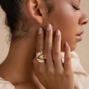 KissYan Gold Rings for Women, 14K Gold Adjustable Statement Irregular Geometric Diamond Chunky Finge...