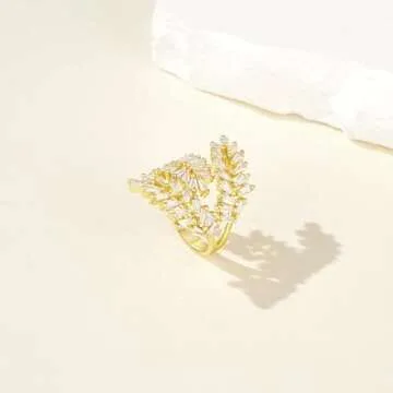 KissYan Gold Adjustable Chunky Statement Ring for Women