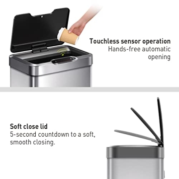 EKO Touchless 50 Liter Trash Can for Modern Kitchens