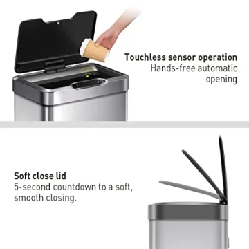 EKO Touchless 50 Liter Trash Can for Modern Kitchens