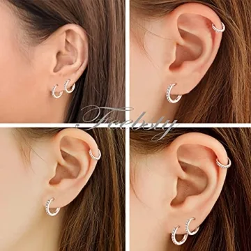 Sterling Silver Small Hoop Earrings with Cubic Zirconia