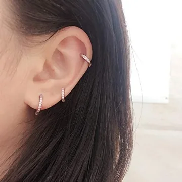 Sterling Silver Small Hoop Earrings with Cubic Zirconia