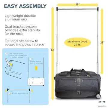Travolution Dance Bag with Garment Rack, 28 Inch Rolling Duffel With Wheels, Ideal for Competitions & Travel, Easy-assembly Lightweight Aluminum Clothes Rack, Drop-Bottom Luggage, Black/Gray