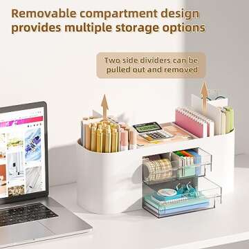 Marbrasse Desk Organizer Pen Holder for Desk with 3 Drawers, Multi-Functional Pencil Holder, Desk Or...