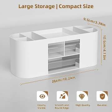 Marbrasse Desk Organizer Pen Holder for Desk with 3 Drawers, Multi-Functional Pencil Holder, Desk Organizers and Accessories with 7 Compartments for Home, School, Classroom(White)