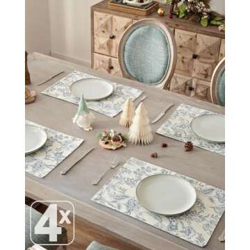 JINCHAN Linen Floral Fall Placemats Set of 4 Cloth Table Mats Rustic Cottagecore Botanical Outdoor S...