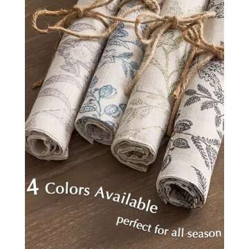 JINCHAN Linen Floral Fall Placemats Set of 4 Cloth Table Mats Rustic Cottagecore Botanical Outdoor Seasonal for Kitchen Dining Home Decor Holiday Non-Slip Washable Tablemats 13x19 Inch Blue