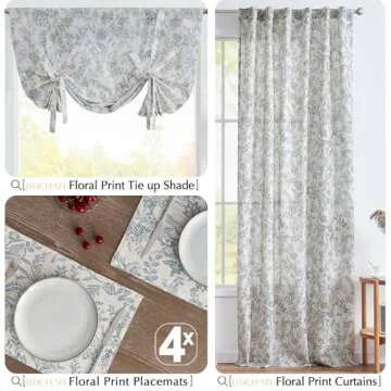 JINCHAN Linen Floral Fall Placemats Set of 4 Cloth Table Mats Rustic Cottagecore Botanical Outdoor Seasonal for Kitchen Dining Home Decor Holiday Non-Slip Washable Tablemats 13x19 Inch Blue