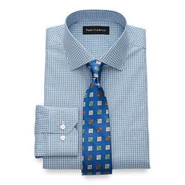 Paul Fredrick Men's Classic Fit Non-Iron Cotton Geometric Print Dress Shirt Blue/Mint 16.5/35 DSQ120B