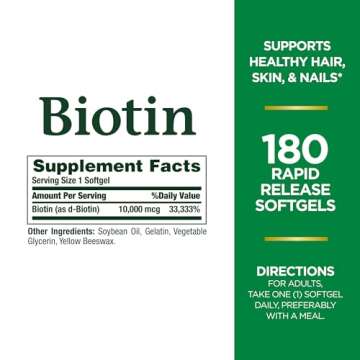 Nature's Bounty Biotin 10,000 mcg 180 Ct Softgels for Hair Skin and Nails
