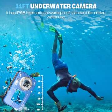 Underwater Camera, UHD 4K 48MP Autofocus Waterproof Camera with 16X Zoom Selfie Dual Screens,11FT Compact Waterproof Digital Camera with 64GB Card,Fill Light Underwater Camera for Snorkeling(Blue)