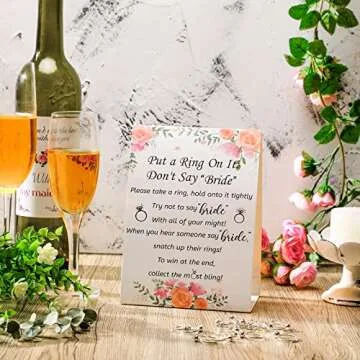 Woanger Put a Ring on It Bridal Shower Game with 50 Fake Rings, Rustic Greenery Theme Wedding Shower Games Wedding and Engagement Rings and Not Say Bride Rules Cards(Flowers,Silver)