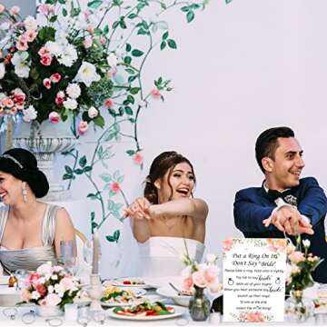 Woanger Put a Ring on It Bridal Shower Game with 50 Fake Rings, Rustic Greenery Theme Wedding Shower Games Wedding and Engagement Rings and Not Say Bride Rules Cards(Flowers,Silver)