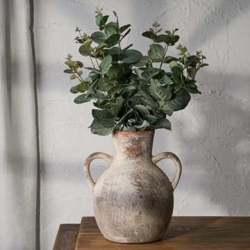 SIDUCAL Rustic Ceramic Farmhouse Flower Vase with 2 Handles, Whitewashed Terra Cotta Vase, Decorativ...
