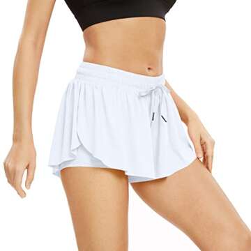 Flowy Womens Athletic Shorts Gym Yoga Workout Running Sweat Short Spandex Soft Stretchy Elegant Butterfly Tennis Skort Skirt with Pockets Underneath Teen Girls Trendy Clothes Casual Summer White 3XL