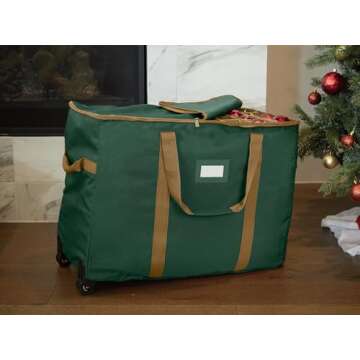 Covermates Keepsakes Rolling Adjustable Ornament Storage Bag - Carrying Handles, Padded Protection, Dual Wheels - Holiday Storage, Green
