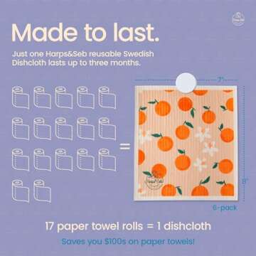 Harps&Seb Eco-Friendly Swedish Dishcloths - 6 Pack, Absorbent