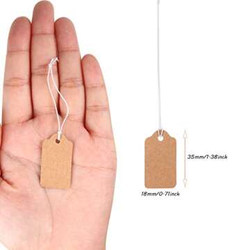 300 Pieces Kraft Price Tags with Elastic Hanging String Writable Blank Price Labels Small Marking Di...