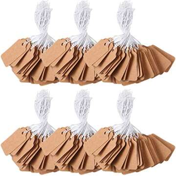 300 Pieces Kraft Price Tags with Elastic Hanging String Writable Blank Price Labels Small Marking Display Tags(1.38 x 0.71 Inch)