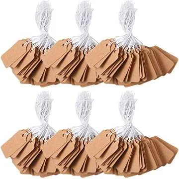 300 Pieces Kraft Price Tags with Elastic Hanging String Writable Blank Price Labels Small Marking Display Tags(1.38 x 0.71 Inch)