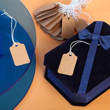 300 Pieces Kraft Price Tags with Elastic Hanging String Writable Blank Price Labels Small Marking Display Tags(1.38 x 0.71 Inch)