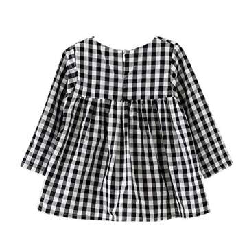 BOBORA Little Kids Baby Girls Long Sleeve Dress White and Black Plaid Tunic Dress